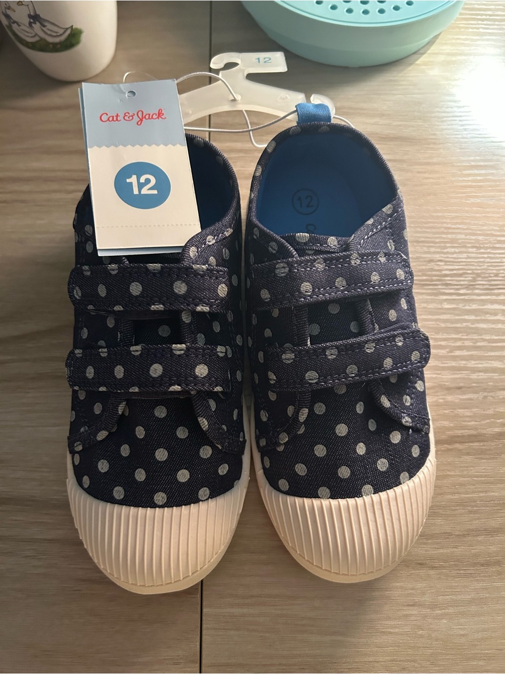Cat & Jack Navy and White Polka Dot Hook-and-Loop Kids Sneakers